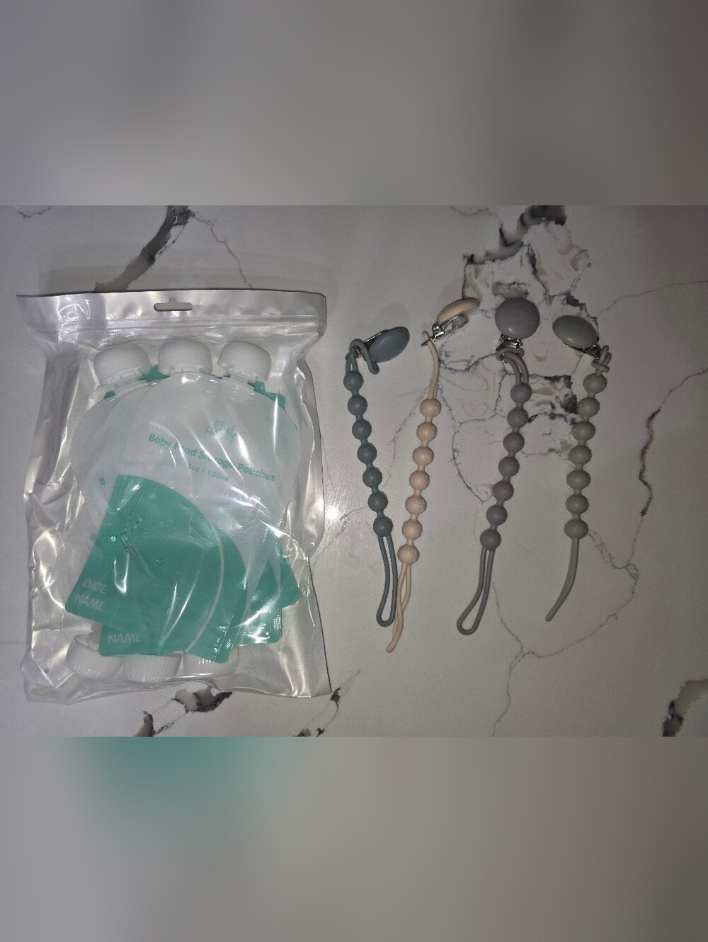 Silicone Beaded Pacifier Clips And Food Storage Pouches